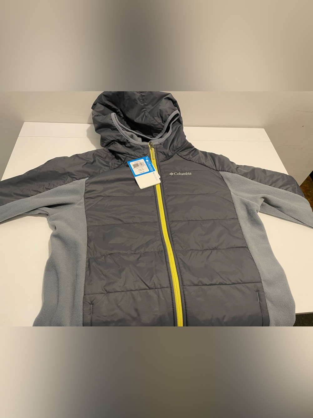 Columbia Brand Youth XL Fast Trek Hybrid Jacket NWT Gray Neon Yellow Omni Shield